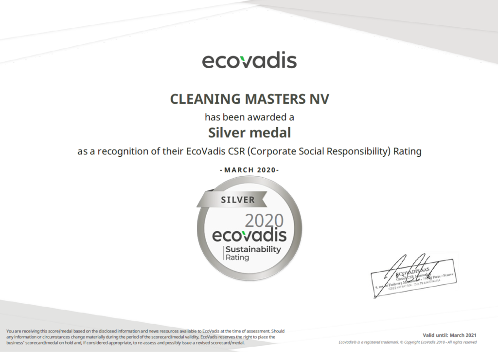 EcoVadis awards Cleaning Masters a silver medal for its CSR policy
