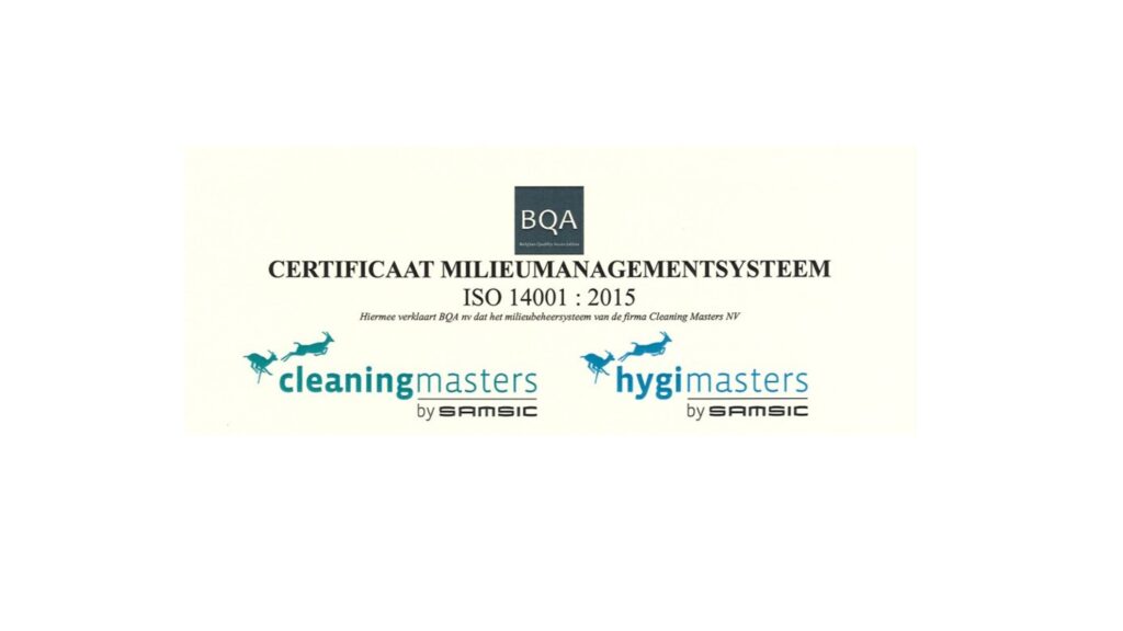 ISO14001 gecertificeerd - Hygi Masters en Cleaning Masters zijn geslaagd voor de milieu audit.
