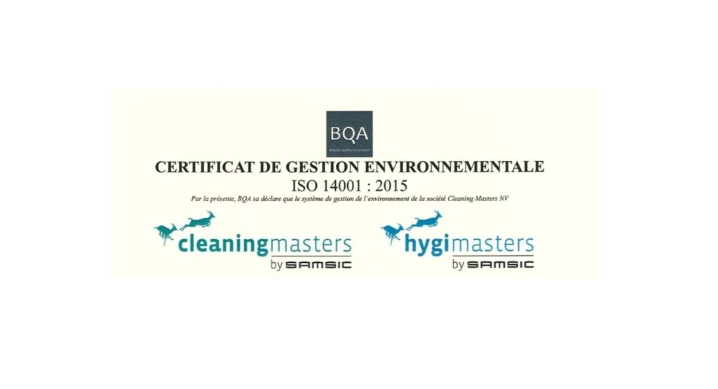 Certifié ISO14001 - Cleaning Masters et Hygi Masters ont passé avec succès l'audit environnemental
